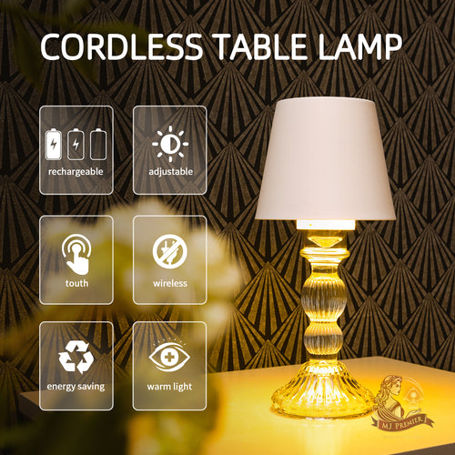 MJ PREMIER Rechargeable Cordless Table Lamp with Touch Control, Dimmable Battery Operated Lamp, 3 Color Portable Small Table Lamp for Bedroom Living Room Home Decor(White)