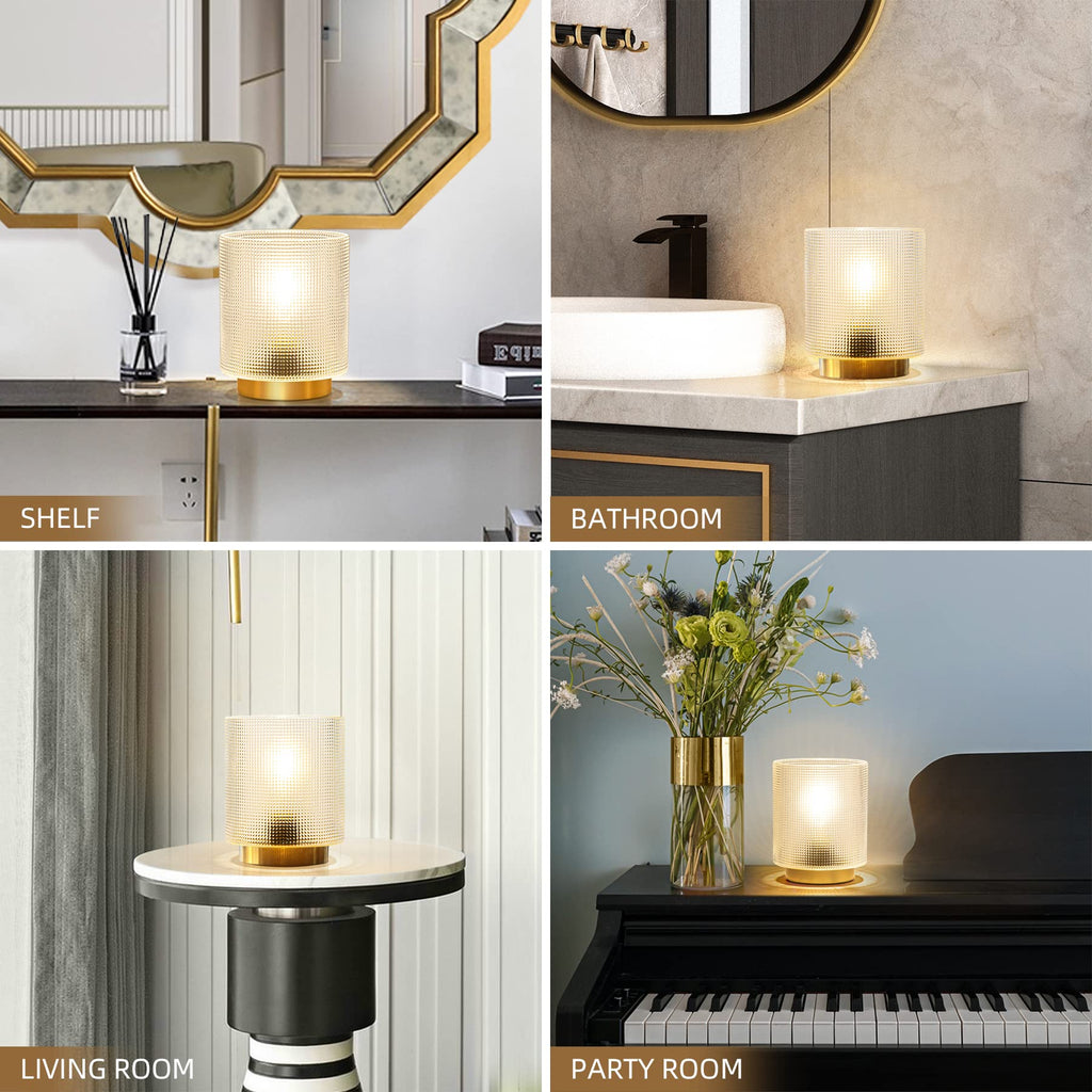 Battery Operated Lamp with Timer, Glass Cordless Lamp for Power Outage, Decorative Small Accent Lamp for Area No Plug, Battery Powered Lamp for Corner/Entryway/Stairway/Bathroom/Fireplace(Clear)