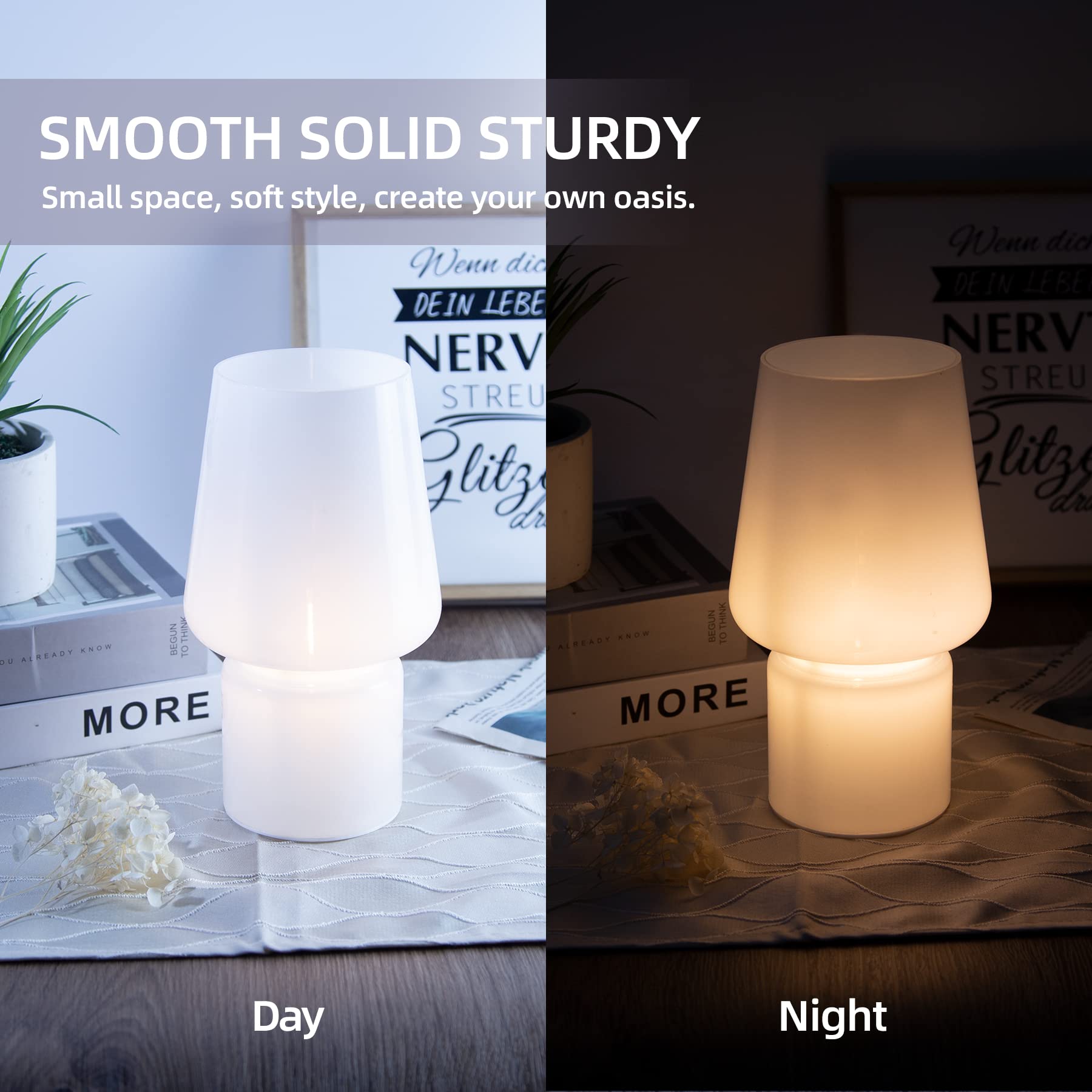 Battery Operated Table Lamps, Cordless Lamp with LED Bulb for Power Outage, Cord-Free Lamp for Area No Plug, Decorative Lamp for Tabletop/Corner Shelf/Entryway/Stairway/Bathroom/Fireplace(Cream White)