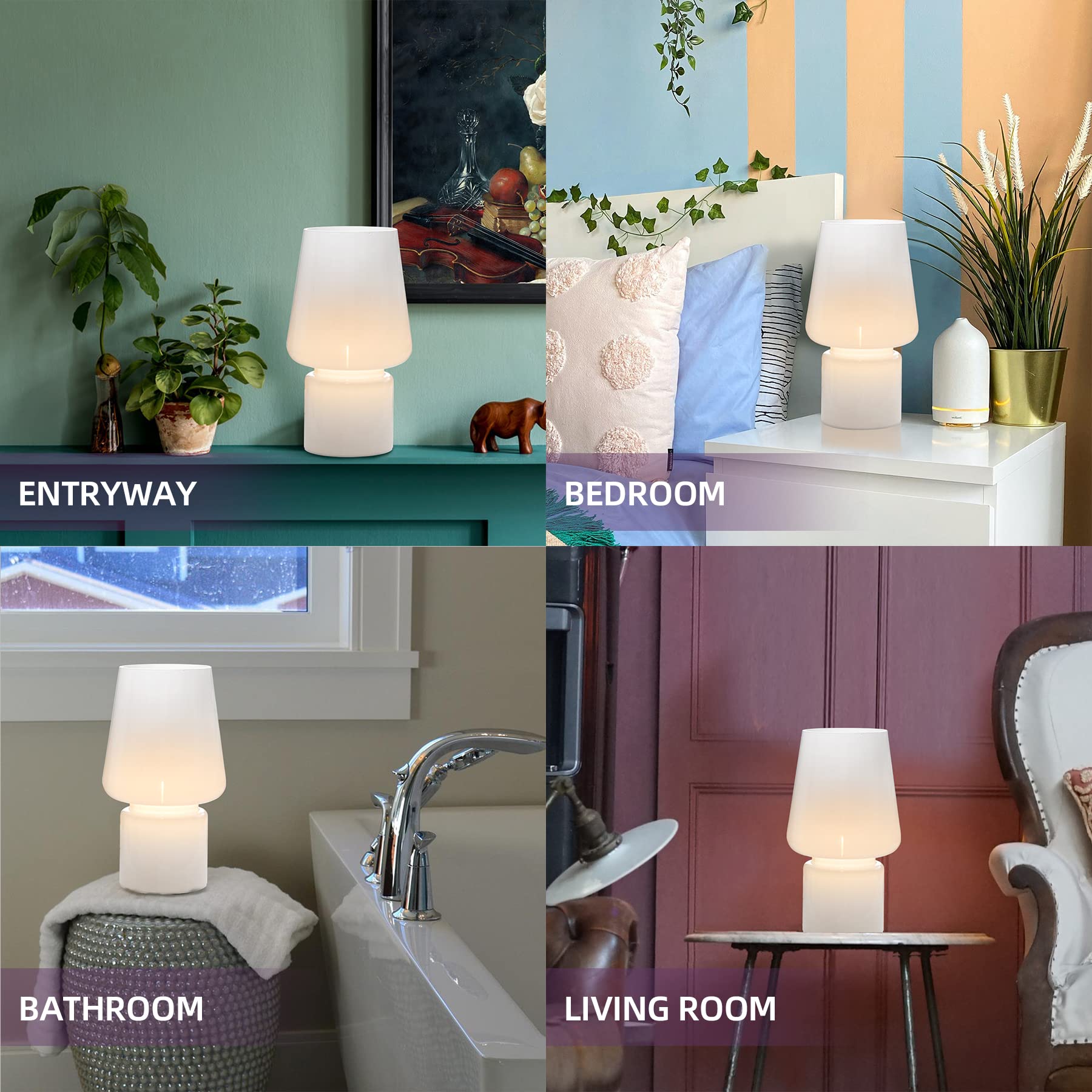 Battery Operated Table Lamps, Cordless Lamp with LED Bulb for Power Outage, Cord-Free Lamp for Area No Plug, Decorative Lamp for Tabletop/Corner Shelf/Entryway/Stairway/Bathroom/Fireplace(Cream White)