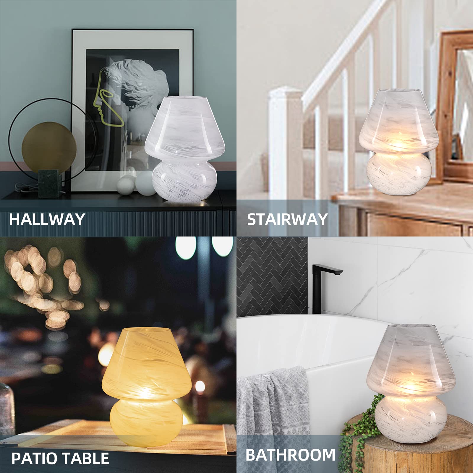 Battery Operated Table Lamps Timer, Cordless Lamp with LED Bulb for Power Outage, Mushroom Lamp for Area No Plug, Decorative Lamp for Tabletop/Corner/Entryway/Stairway/Bathroom/Fireplace(Cloud)