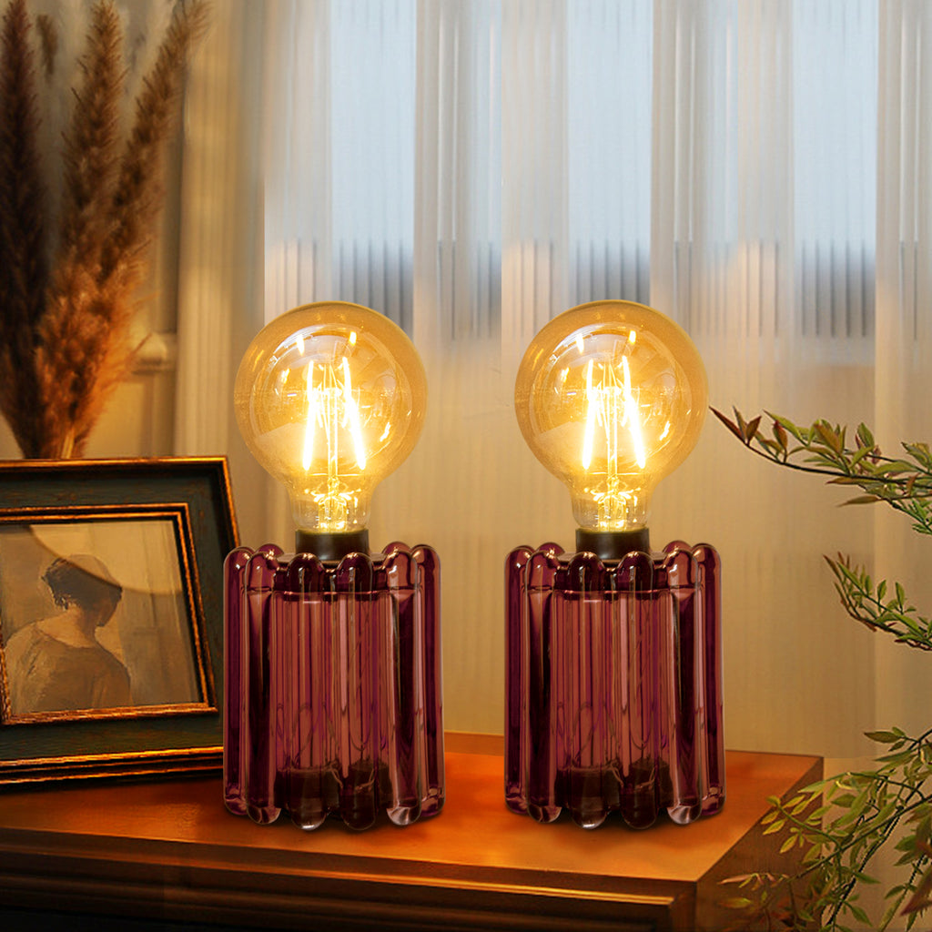 Set of 2 Battery Operated Table Lamp, Battery Powered Cordless Lamp with Timer, Glass Bulb Shape Decorative Lights for Living Room Bedroom Weddings Parties Patio Events Indoors Outdoors（Rust）