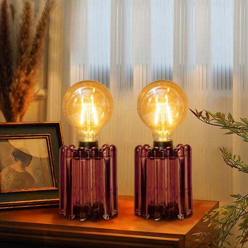 Set of 2 Battery Operated Table Lamp, Battery Powered Cordless Lamp with Timer, Glass Bulb Shape Decorative Lights for Living Room Bedroom Weddings Parties Patio Events Indoors Outdoors（Rust）