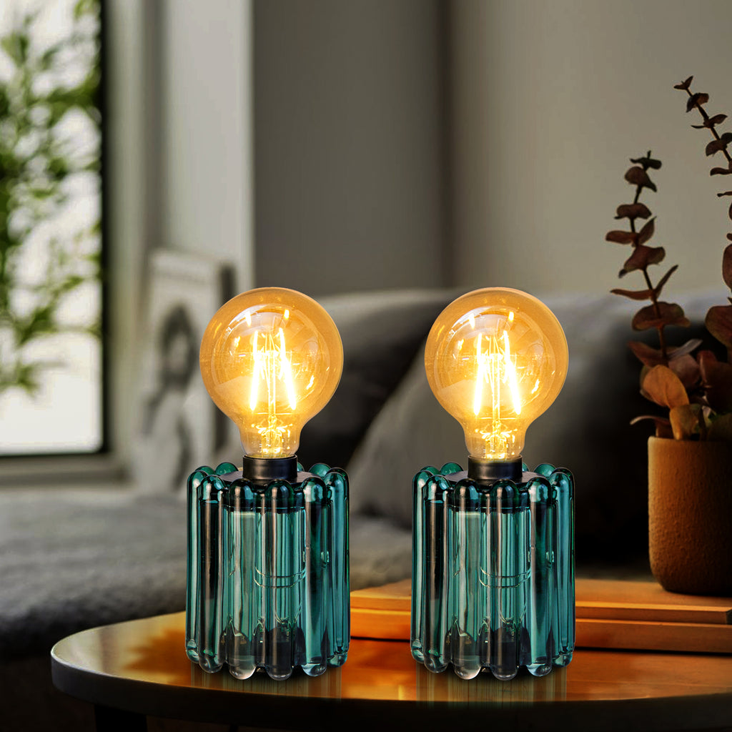 Set of 2 Battery Operated Table Lamp, Battery Powered Cordless Lamp with Timer, Glass Bulb Shape Decorative Lights for Living Room Bedroom Weddings Parties Patio Events Indoors Outdoors（Rust）
