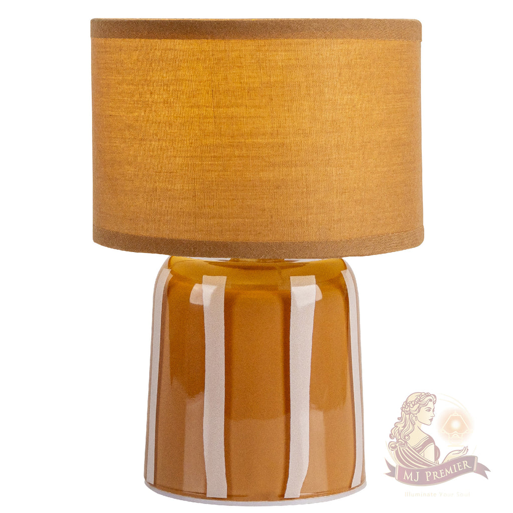 MJ PREMIER Battery Operated Lamp with Timer, Small Cordless Lamp with Glass Base, Fabric Shade Portable Table Lamp for Bedroom Living Room Bedside Home Decor (Brown)