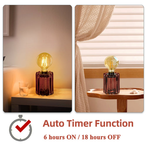 Set of 2 Battery Operated Table Lamp, Battery Powered Cordless Lamp with Timer, Glass Bulb Shape Decorative Lights for Living Room Bedroom Weddings Parties Patio Events Indoors Outdoors（Rust）