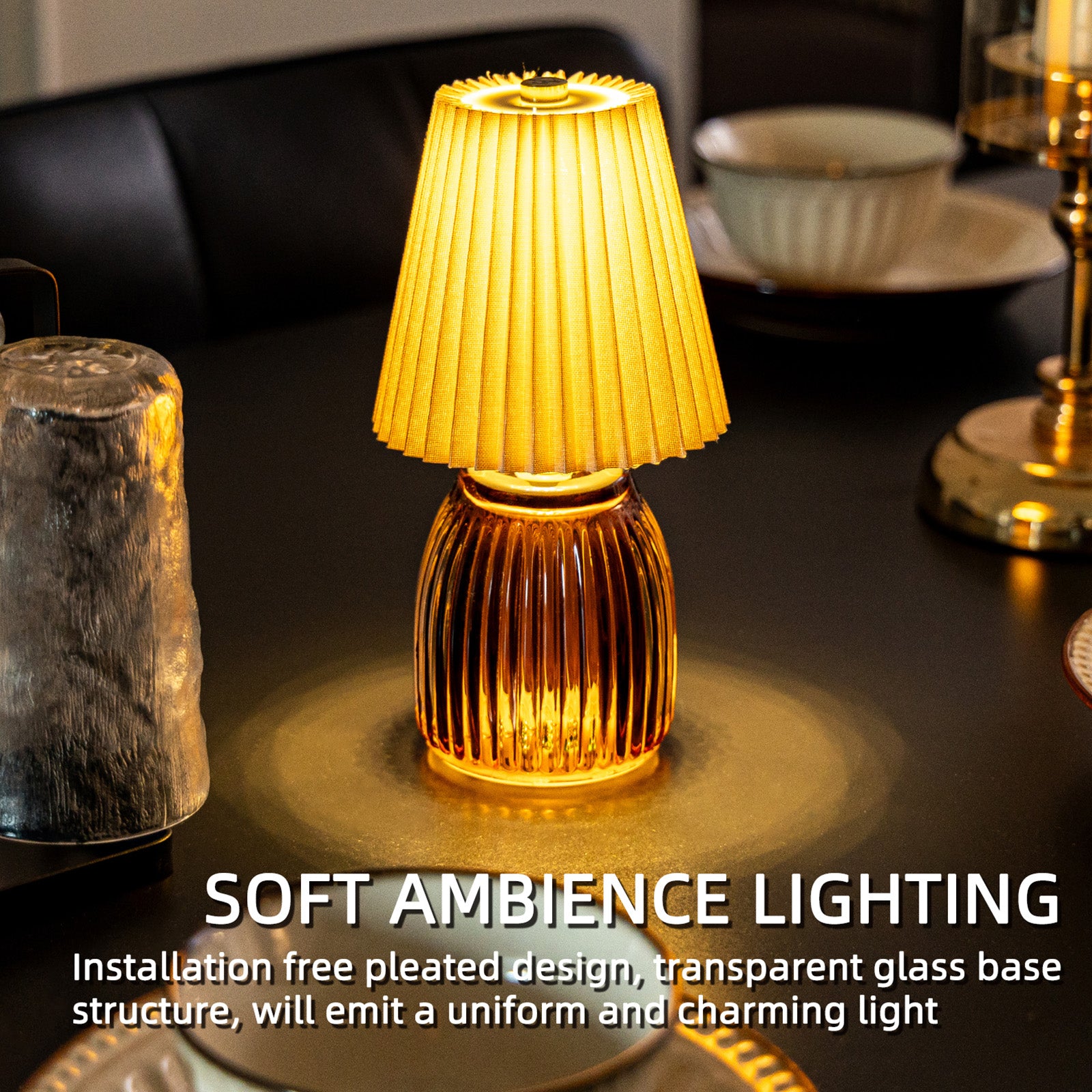 MJ Cordless Lamps with Timer Battery Operated Pleated Lamp Shade for Home Decor Emergency Battery Powered Small Lamps for Livingroom Bedroom Home Decor Beige