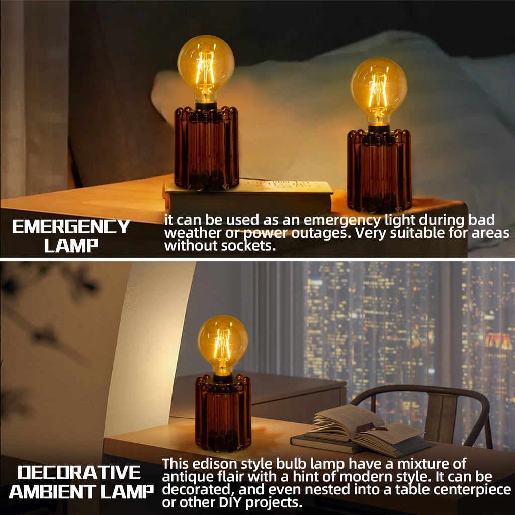 Set of 2 Battery Operated Table Lamp, Battery Powered Cordless Lamp with Timer, Glass Bulb Shape Decorative Lights for Living Room Bedroom Weddings Parties Patio Events Indoors Outdoors（Rust）