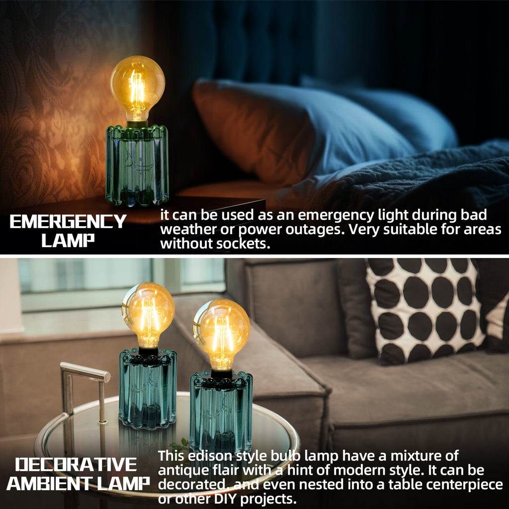 Set of 2 Battery Operated Table Lamp, Battery Powered Cordless Lamp with Timer, Glass Bulb Shape Decorative Lights for Living Room Bedroom Weddings Parties Patio Events Indoors Outdoors（Rust）