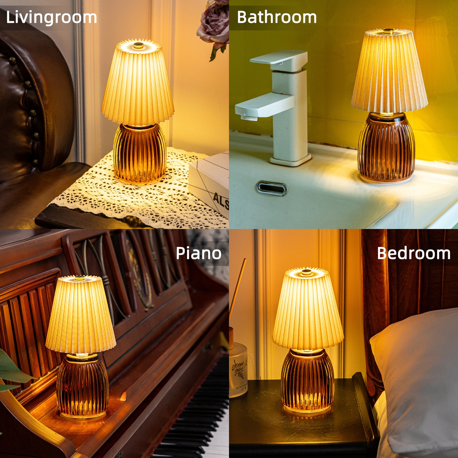 MJ Cordless Lamps with Timer Battery Operated Pleated Lamp Shade for Home Decor Emergency Battery Powered Small Lamps for Livingroom Bedroom Home Decor Beige