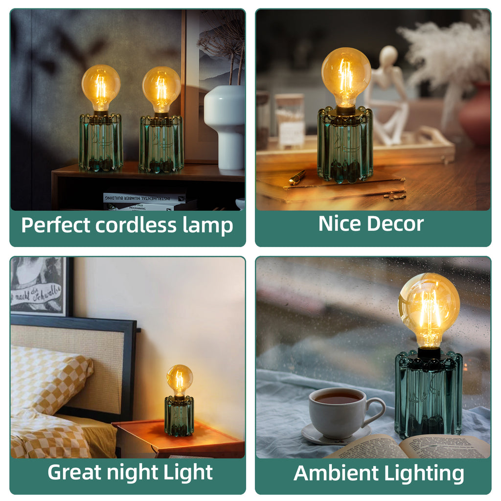 Set of 2 Battery Operated Table Lamp, Battery Powered Cordless Lamp with Timer, Glass Bulb Shape Decorative Lights for Living Room Bedroom Weddings Parties Patio Events Indoors Outdoors（Rust）