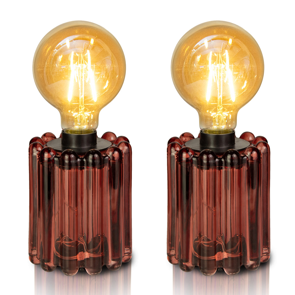 Set of 2 Battery Operated Table Lamp, Battery Powered Cordless Lamp with Timer, Glass Bulb Shape Decorative Lights for Living Room Bedroom Weddings Parties Patio Events Indoors Outdoors（Rust）