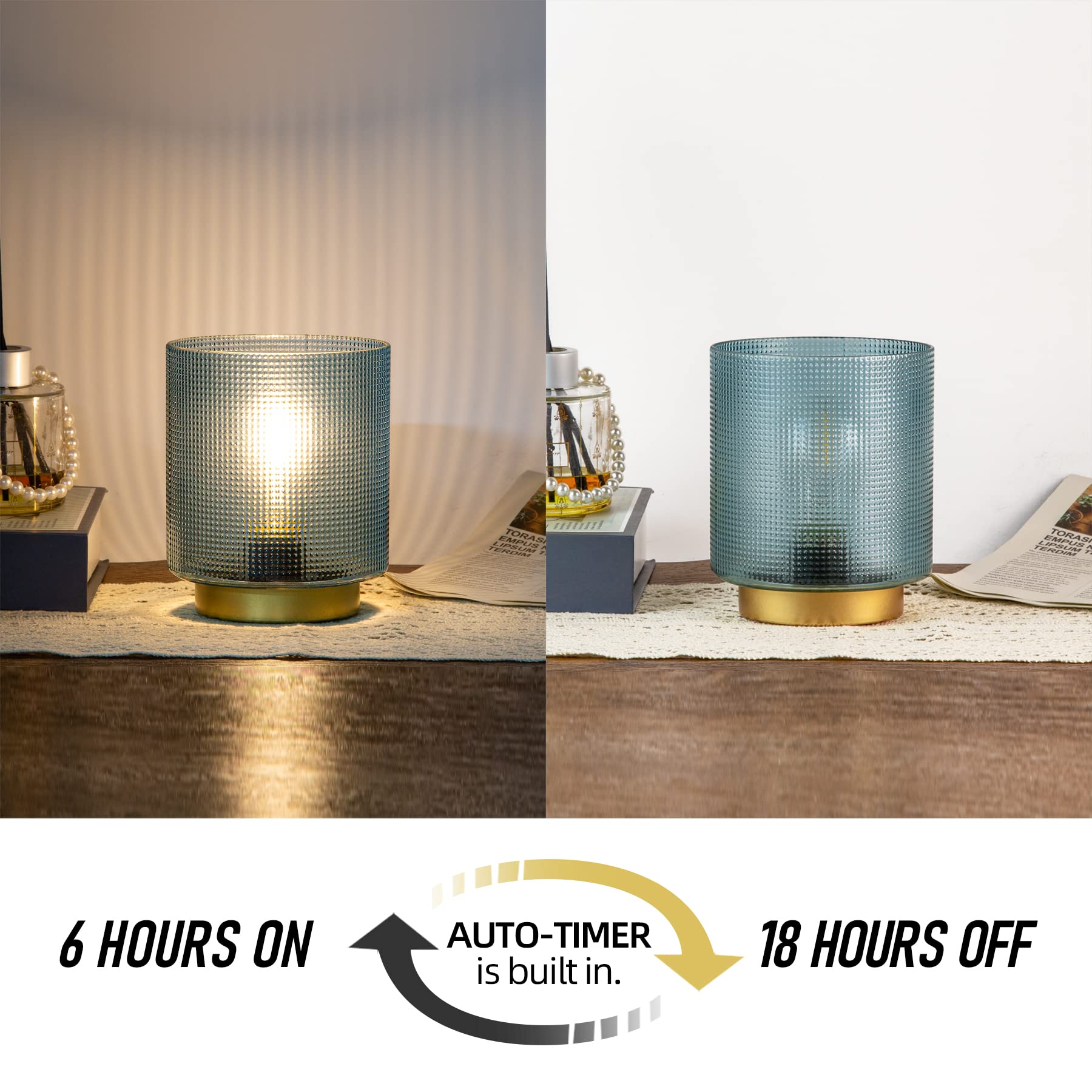 Battery Operated Lamp with Timer, 2-Pack Glass Cordless Lamp for Power Outage, Decorative Small Accent Lamp for Area No Plug, Battery Powered Lamp for Corner/Entryway/Stairway/Bathroom/Fireplace(Blue)