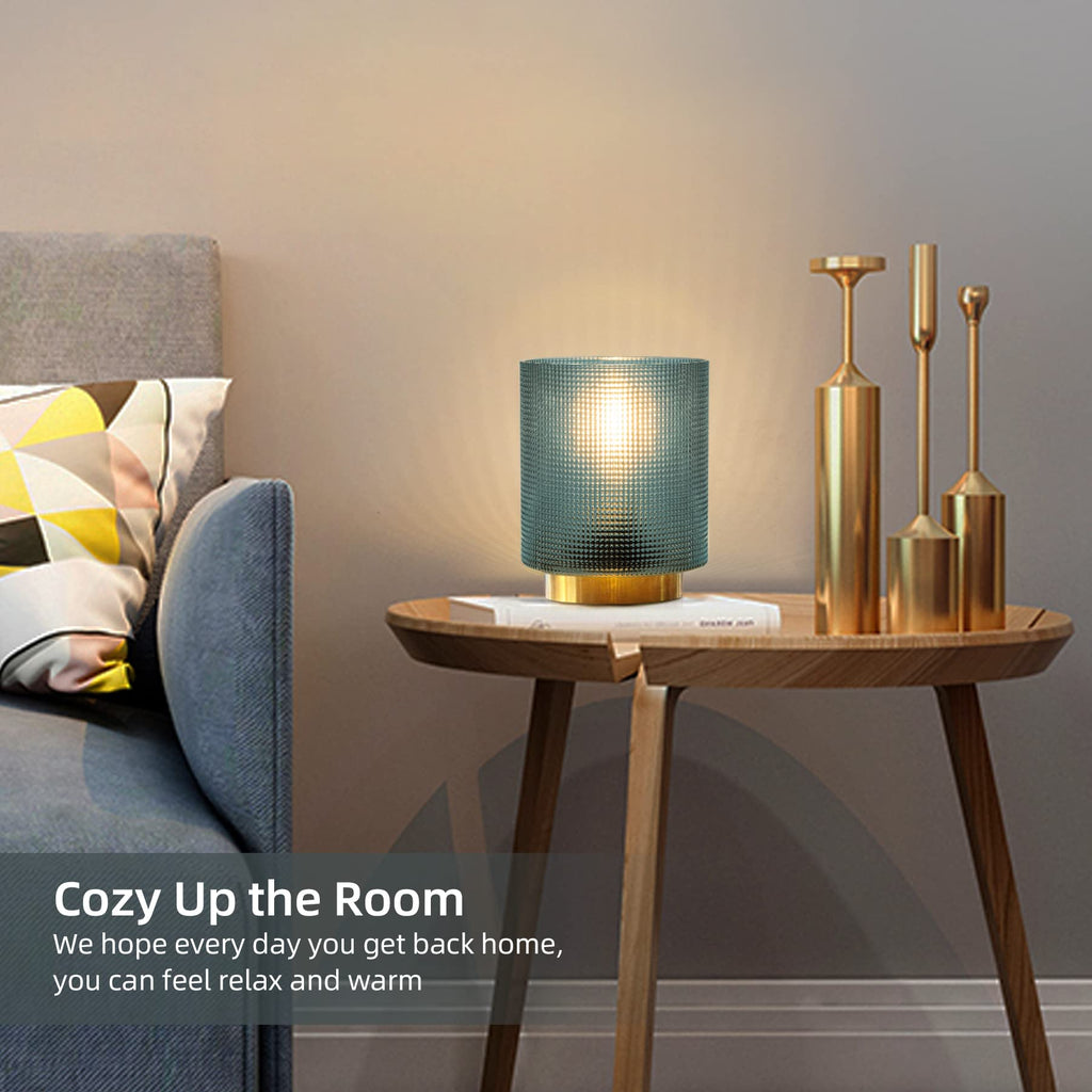 Battery Operated Lamp with Timer, 2-Pack Glass Cordless Lamp for Power Outage, Decorative Small Accent Lamp for Area No Plug, Battery Powered Lamp for Corner/Entryway/Stairway/Bathroom/Fireplace(Blue)