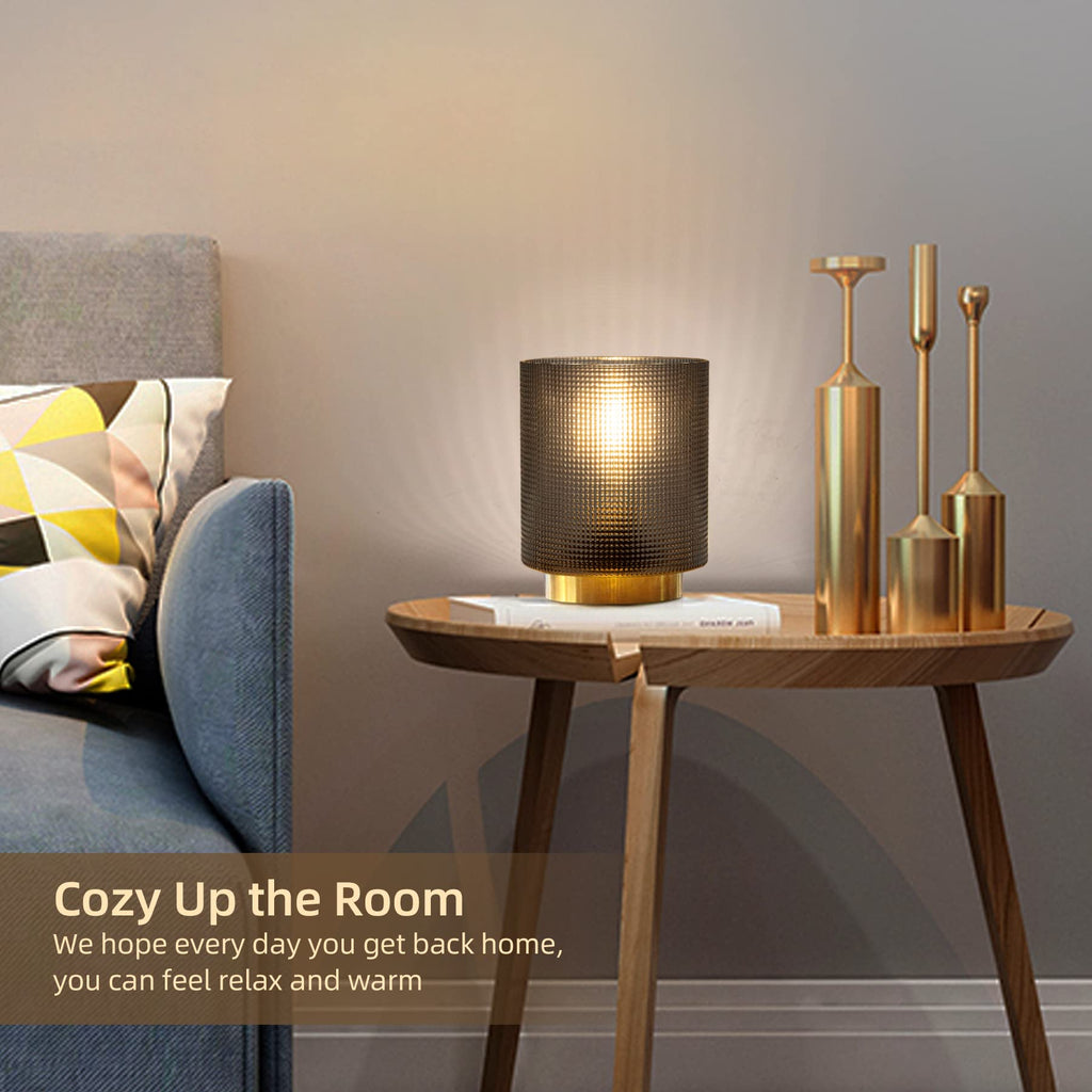 Battery Operated Lamp with Timer, Glass Cordless Lamp for Power Outage, Decorative Small Accent Lamp for Area No Plug, Battery Powered Lamp for Corner/Entryway/Stairway/Bathroom/Fireplace(Grey)