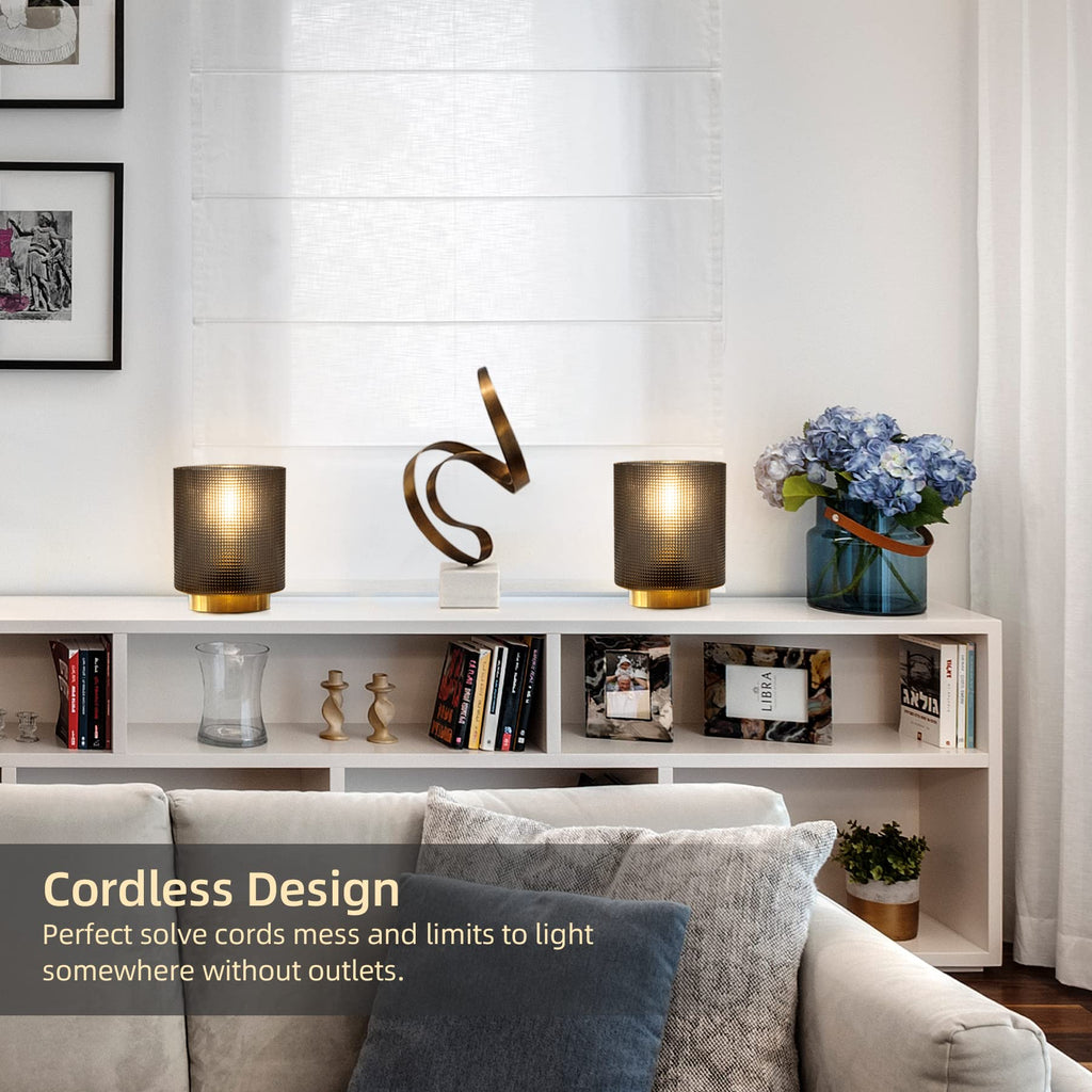 2-Pack Glass Cordless Battery Powered Lampfor Power Outage with Timer, Decorative Small Accent Lamp for Area No Plug for Corner/Entryway/Stairway/Bathroom/Fireplace(Grey)