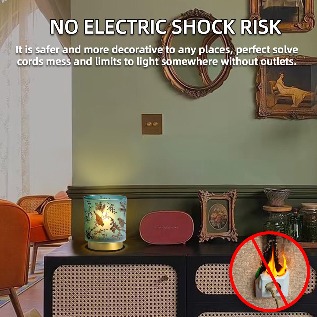 Battery Operated Cordless Lamp Timer, BIG 7'' Battery Powered Table Lamp, Emergency Lamp for Area No Plug/Hurricane, Decorative Bird Accent Lamp for Kitchen Counter/Entryway/Bathroom/Shelf/Living room