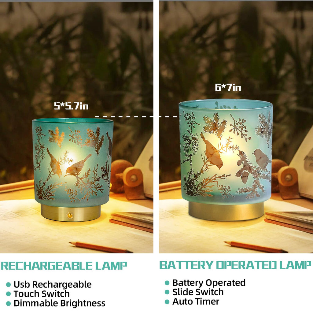 Battery Operated Cordless Lamp Timer, BIG 7'' Battery Powered Table Lamp, Emergency Lamp for Area No Plug/Hurricane, Decorative Bird Accent Lamp for Kitchen Counter/Entryway/Bathroom/Shelf/Living room