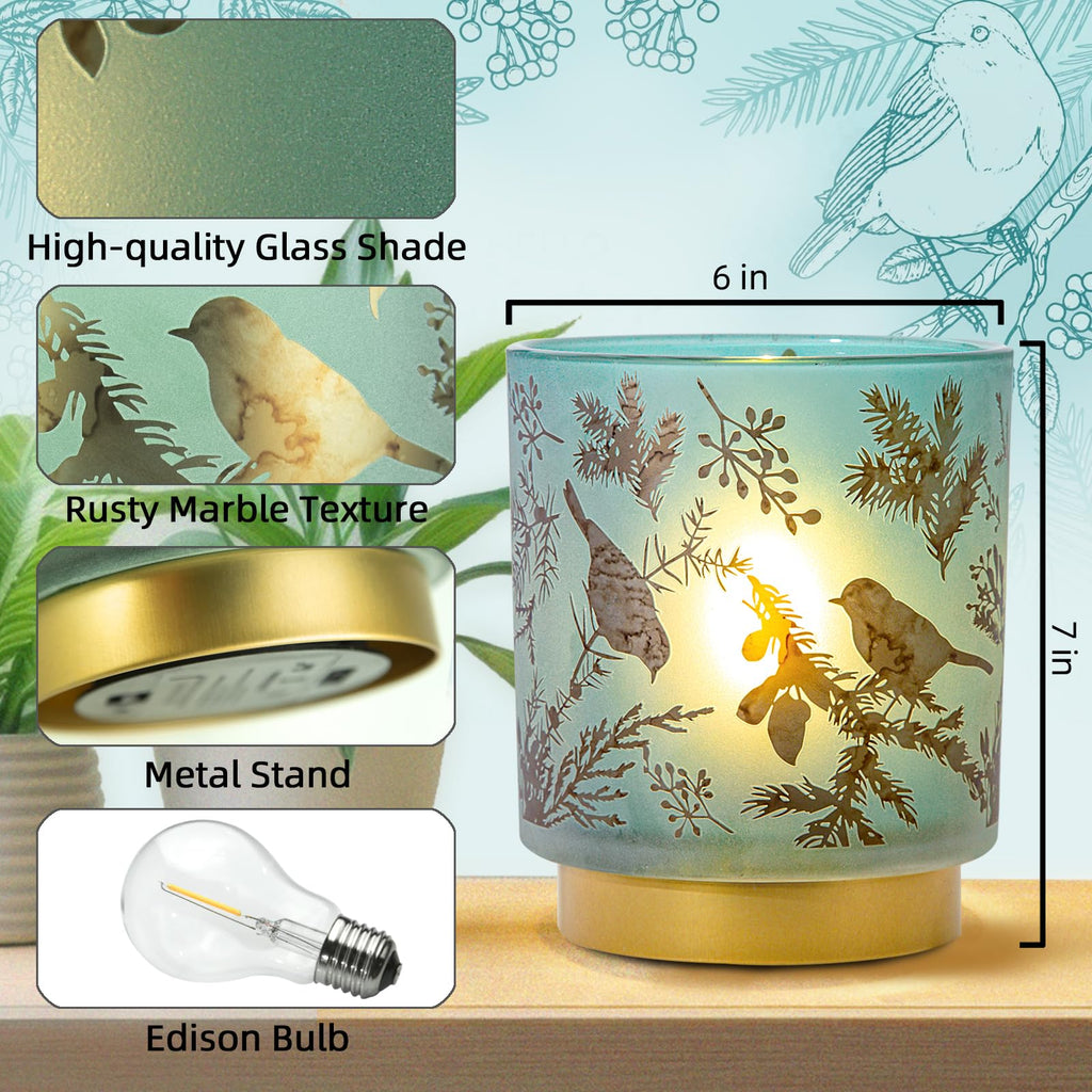 Battery Operated Cordless Lamp Timer, BIG 7'' Battery Powered Table Lamp, Emergency Lamp for Area No Plug/Hurricane, Decorative Bird Accent Lamp for Kitchen Counter/Entryway/Bathroom/Shelf/Living room