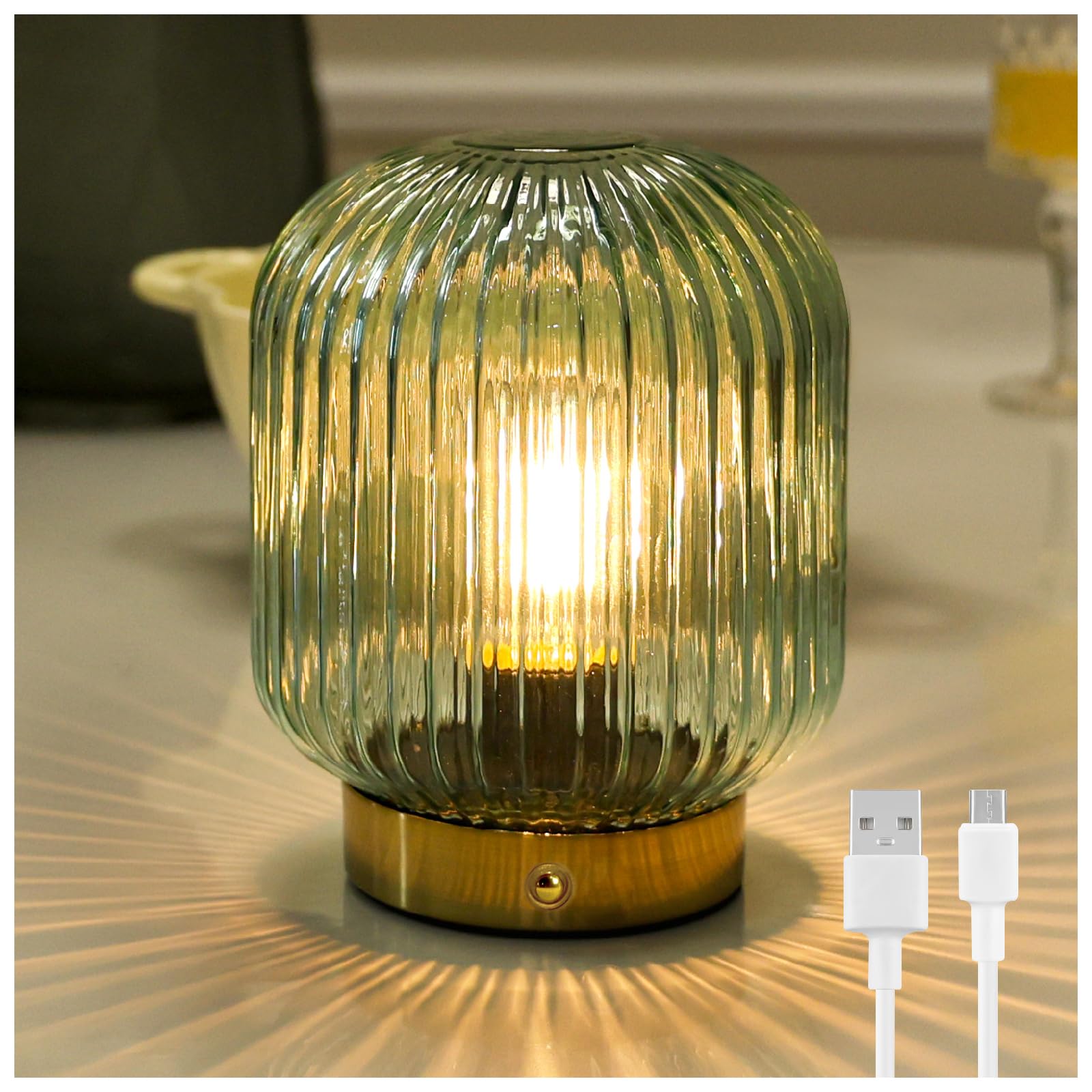 Cordless Rechargeable Table Lamp, Dimmable Table Lamp with Touch Control - 1800mAh LED Battery Operated Lamp for Bedroom/Livingroom/Bathroom/Kitchen/Corner/Entryway, Outdoor Green