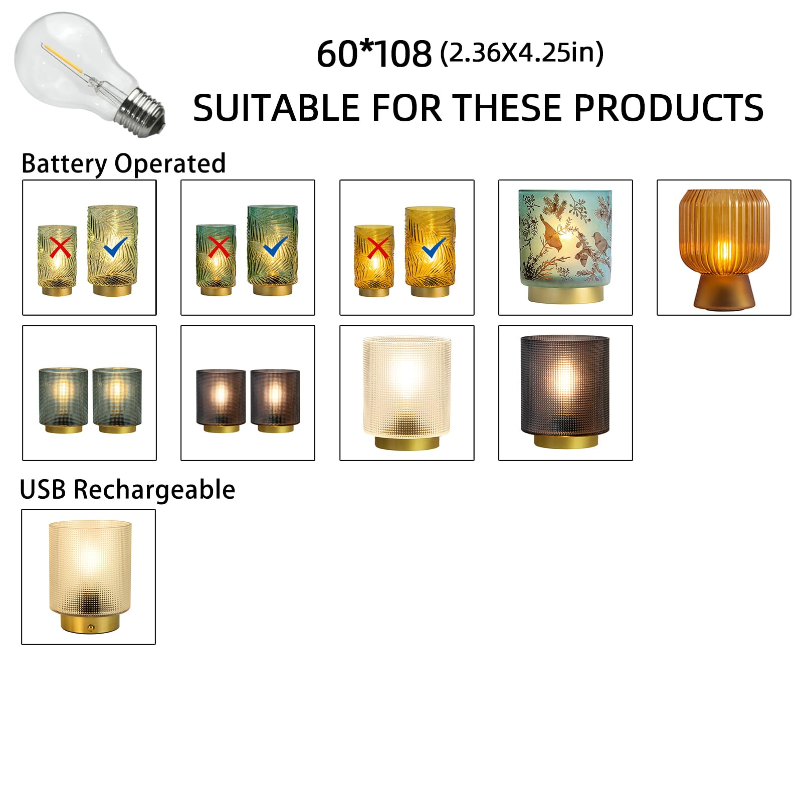 MJ PREMIER LED Light Bulb E27 Base Replacement Bulbs 3V Customized Special Table Lamp Battery Operated Warm White Light(45 * 85)