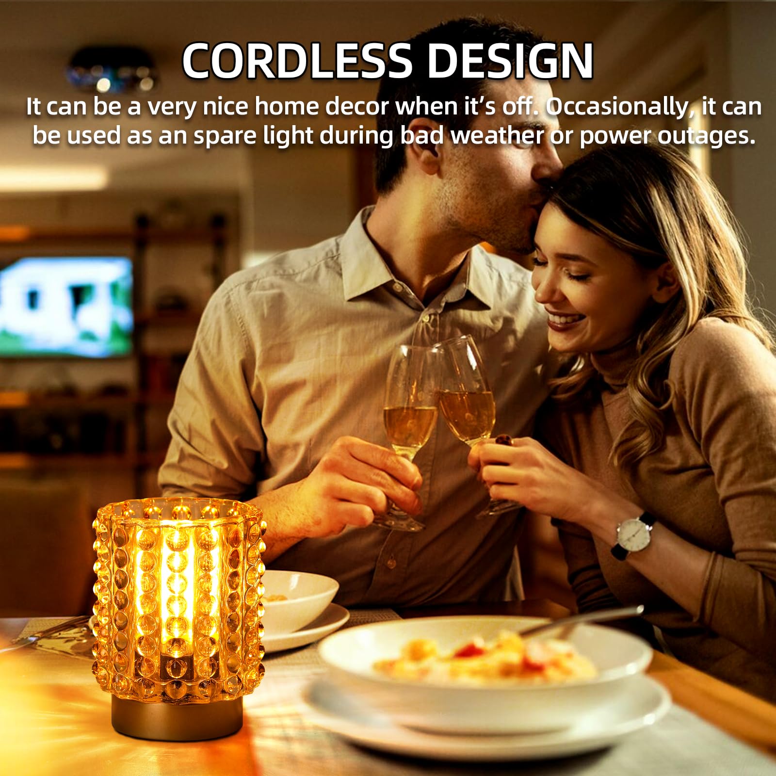 Battery Operated Mini Crystal Table Lamp with Timer - Cordless for Home Decor, No Outlets Required - Glass Battery Powered Lamp for Entryway, Bedroom, Bathroom, Shelf, Corner (Yellow)