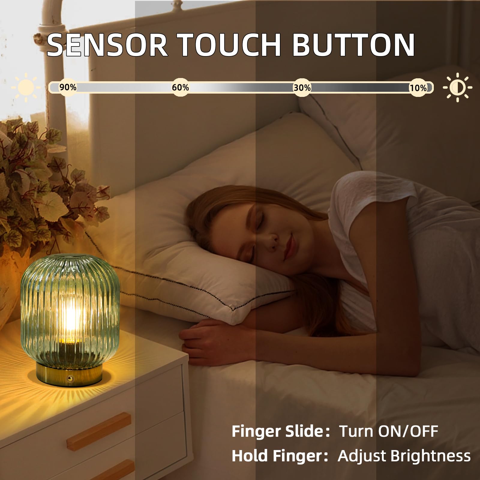 Cordless Rechargeable Table Lamp, Dimmable Table Lamp with Touch Control - 1800mAh LED Battery Operated Lamp for Bedroom/Livingroom/Bathroom/Kitchen/Corner/Entryway, Outdoor Green