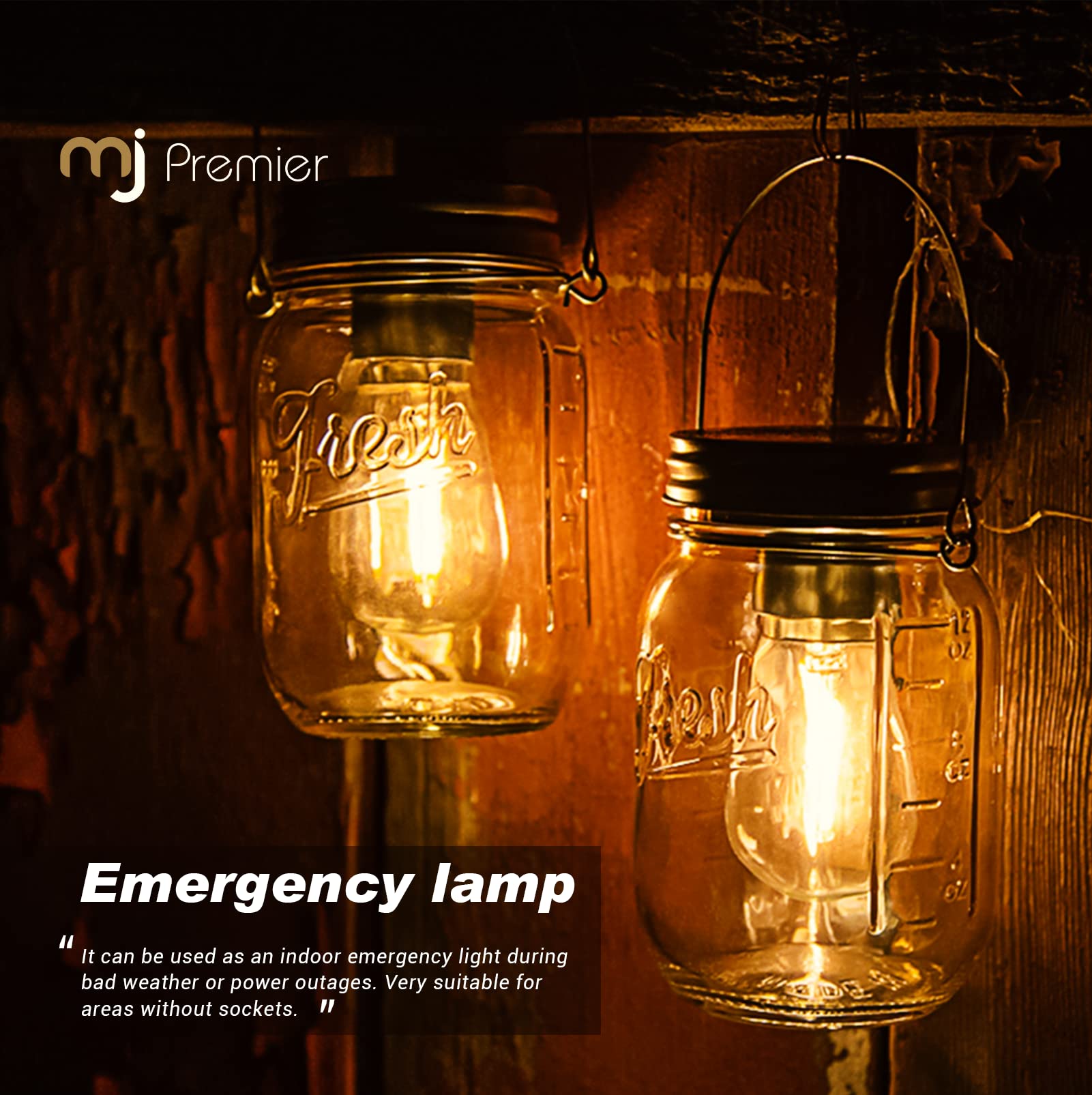 Outdoor Mason Jar Lights Hanging, 2-Pack LED Decorative Garden Lanterns with Timer, Battery Operated Vintage Glass Light for Patio Camping Courtyard Backyard Tree Hallway Stairs Farmhouse (2*Amber)