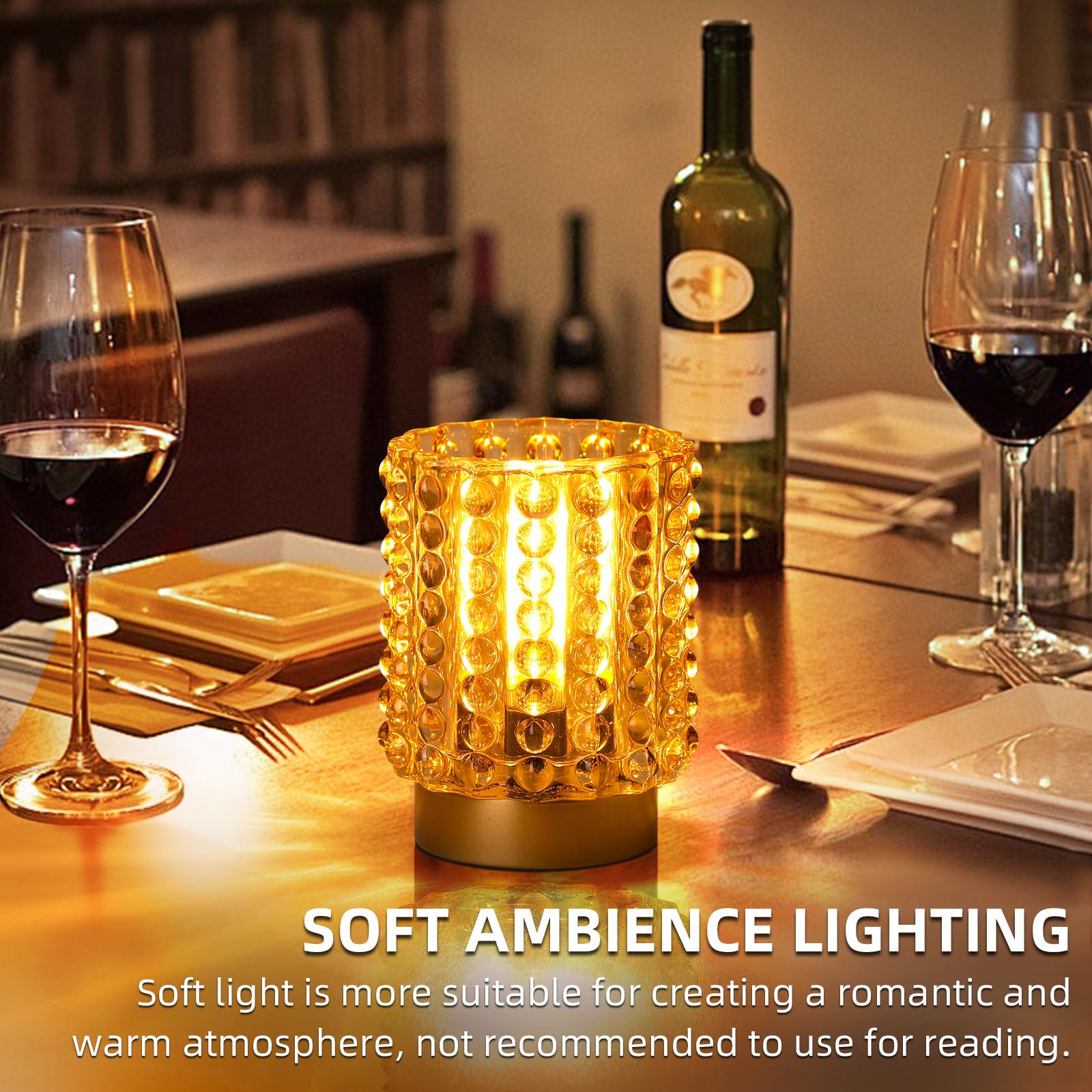 Battery Operated Mini Crystal Table Lamp with Timer - Cordless for Home Decor, No Outlets Required - Glass Battery Powered Lamp for Entryway, Bedroom, Bathroom, Shelf, Corner (Yellow)