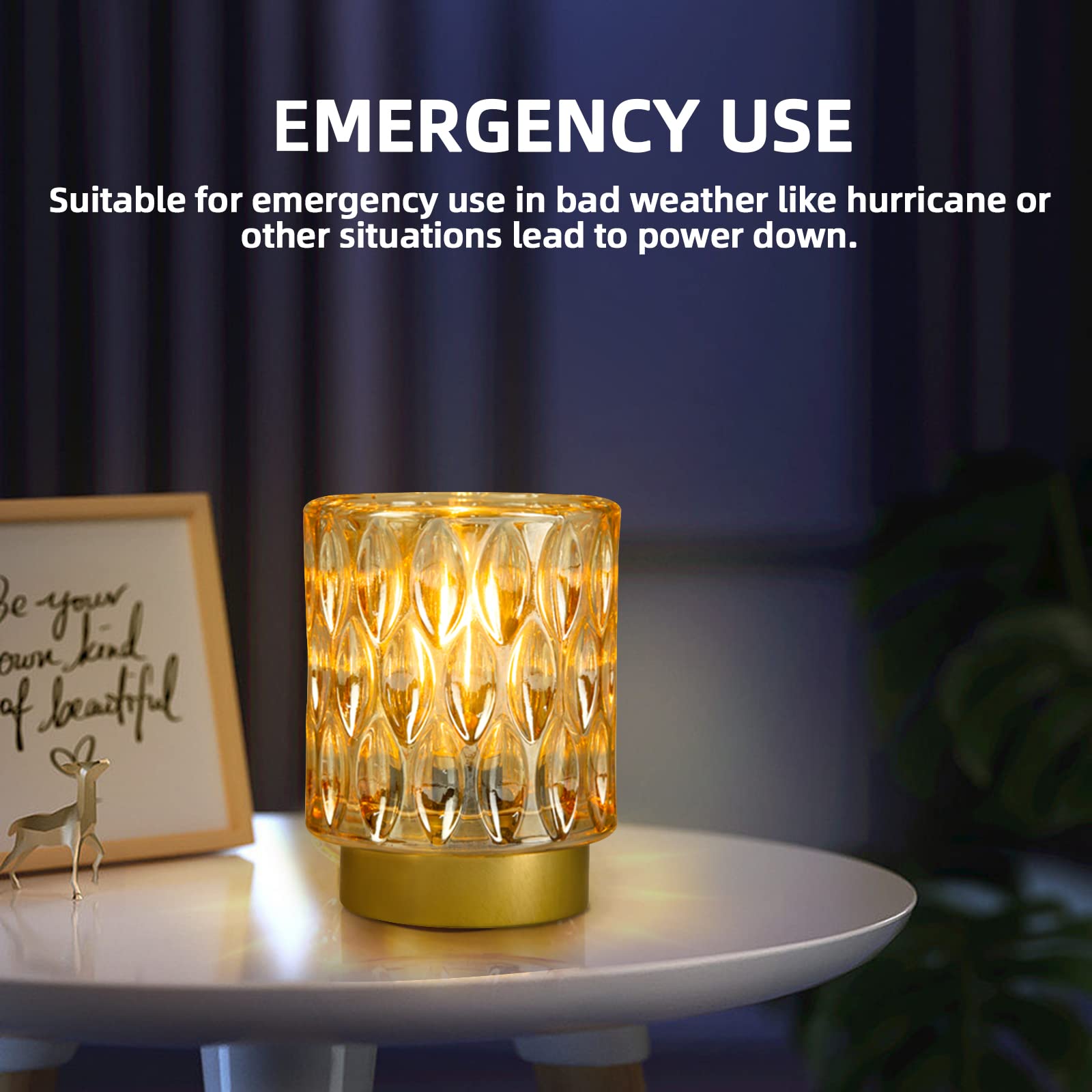 Battery Operated Table Lamps Timer, Mini Crystal Lamp for Area No Plug, Cordless Lamp with LED Bulb for Power Outage, Decorative Lamp for Tabletop/Corner/Entryway/Stairway/Bathroom/Fireplace(2*AMBER)