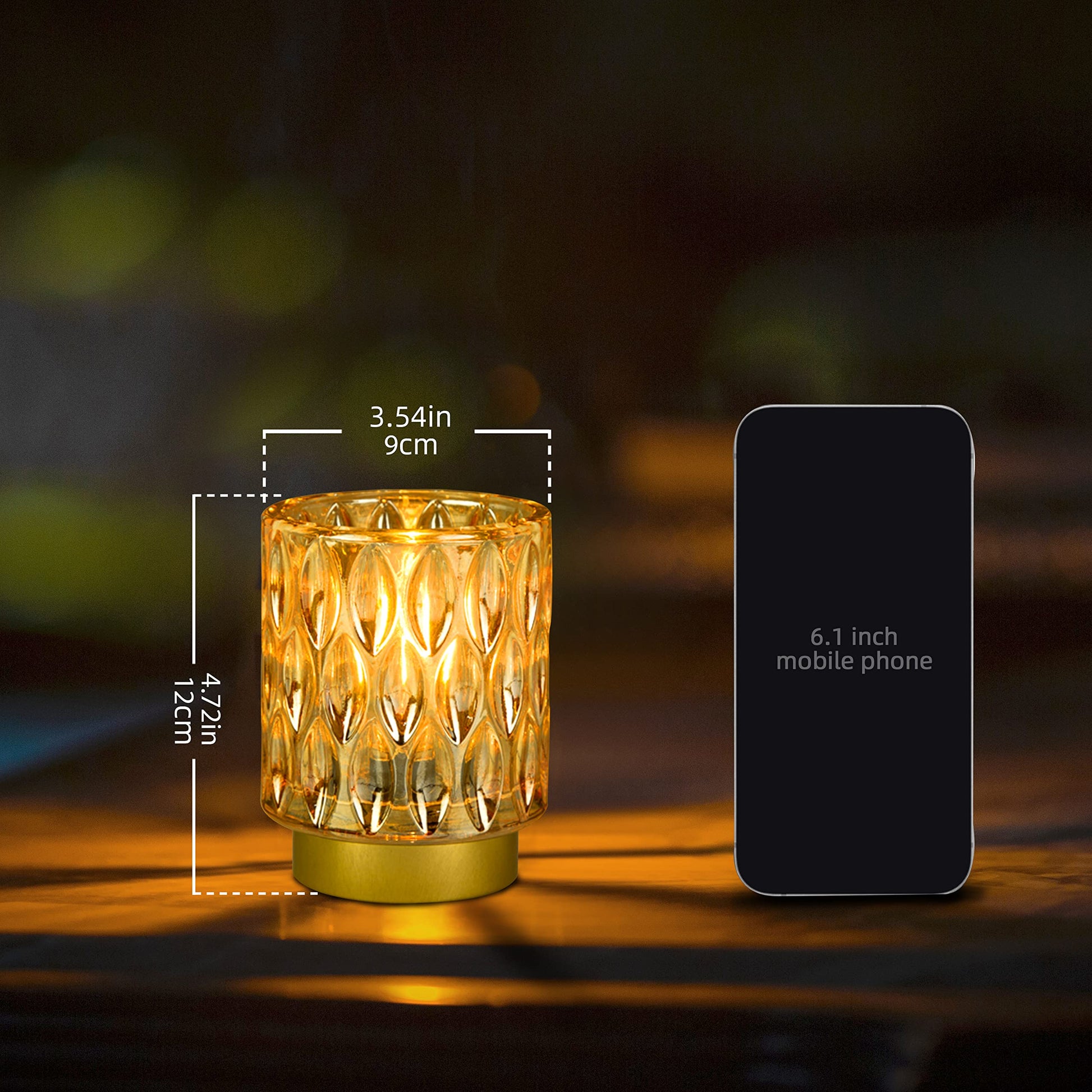 Battery Operated Table Lamps Timer, Mini Crystal Lamp for Area No Plug, Cordless Lamp with LED Bulb for Power Outage, Decorative Lamp for Tabletop/Corner/Entryway/Stairway/Bathroom/Fireplace(2*AMBER)